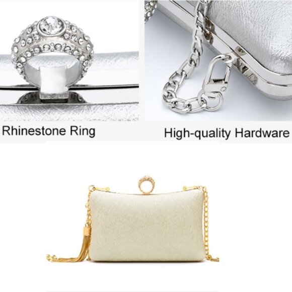 Clutch Purse Women Wedding Evening Handbag Formal Party Prom Bag, Golden Tone - Picture 4 of 7